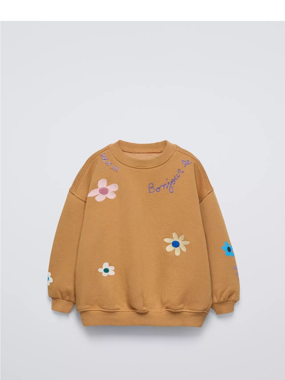 Zara Mustard Brown Floral Appliqué Sweatshirt